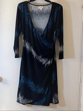 Tie-Dye Navy Wrap-Style Long Sleeve Dress